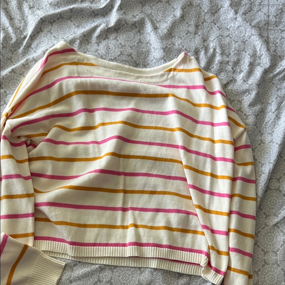 Pink Lily Women's Sweater with Pink and Yellow Stripes